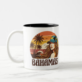 Personalized Photo Retro Bahamas Tropical Beach Tweekleurige Koffiemok