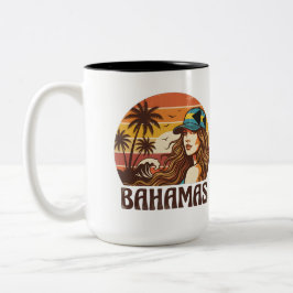 Personalized Photo Retro Bahamas Tropical Beach Tweekleurige Koffiemok