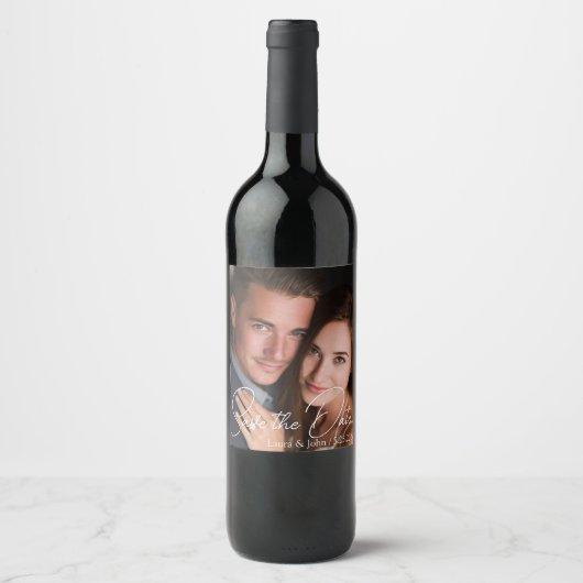 Personalized Photo Save The Date Beverage Labels Wijn Etiket (Voorkant)