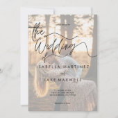 Personalized Photo Sunset Elegant Script  Wedding  Kaart (Voorkant)