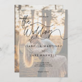 Personalized Photo Sunset Elegant Script  Wedding  Kaart (Voorkant / Achterkant)