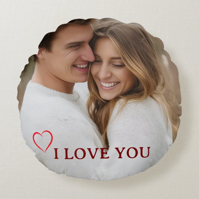 Personalized Photo Valentine's Day Round Pillow Rond Kussen (Voorkant)