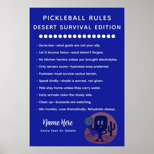 Personalized Pickleball Rules Desert Survival Poster (Voorkant)