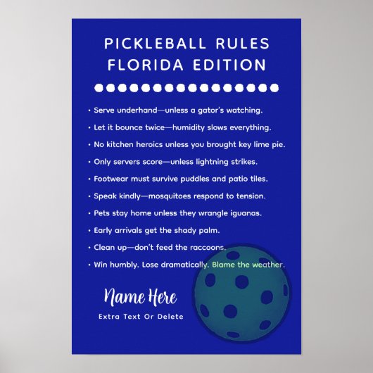 Personalized Pickleball Rules Florida Rules Poster (Voorkant)
