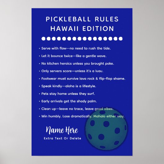 Personalized Pickleball Rules Hawaii Edition Post Poster (Voorkant)