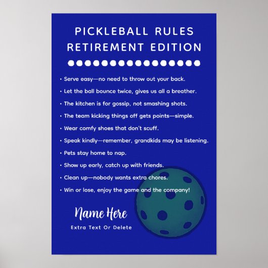 Personalized Pickleball Rules RETIRE EDITION Poster (Voorkant)