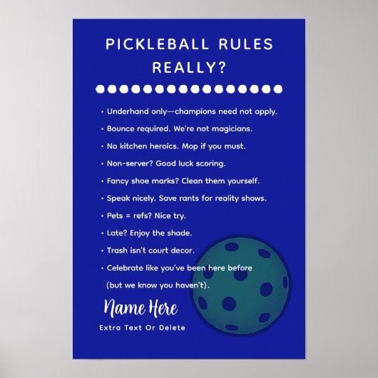 Personalized Pickleball Rules SARASTIC EDITION Poster (Voorkant)