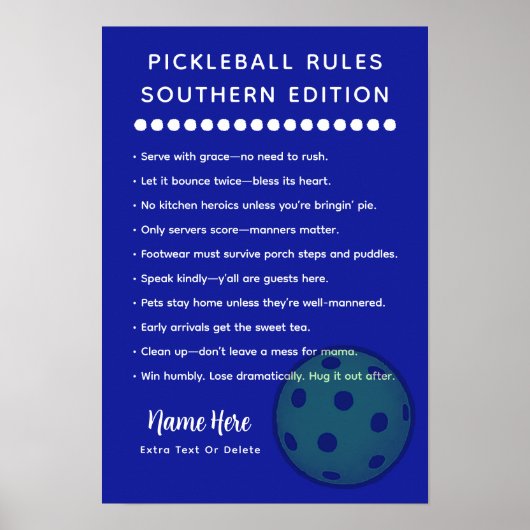 Personalized Pickleball Rules Southern Edition Poster (Voorkant)