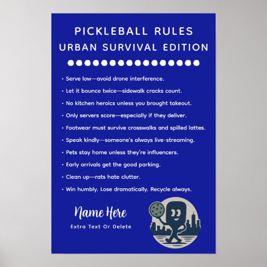 Personalized Pickleball Rules Urban Survival Poster (Voorkant)