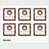 Personalized Pine Wreath Watercolor Christmas  Vierkante Sticker (Vel)