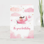 Personalized Pink Airplane Birthday Card Kaart (Voorkant)