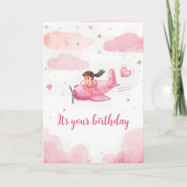 Personalized Pink Airplane Birthday Card Kaart