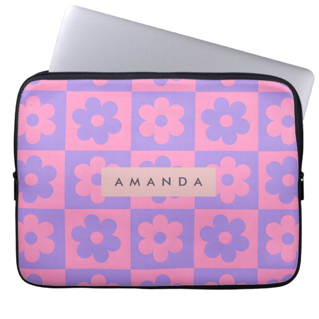 Personalized Pink and Purple Flower  Laptop Sleeve (Voorkant)