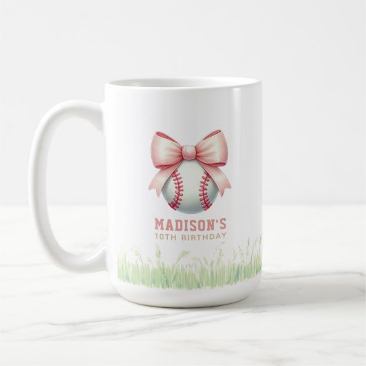 Personalized Pink Baseball Girl Bow Koffiemok (Links)