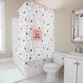 Personalized Pink Black Hearts Romantic Valentine Douchegordijn (In situ)