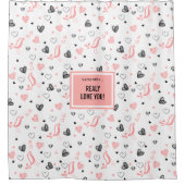 Personalized Pink Black Hearts Romantic Valentine Douchegordijn (Voorkant)