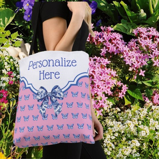 Personalized Pink Blue White Butterfly Draagtas