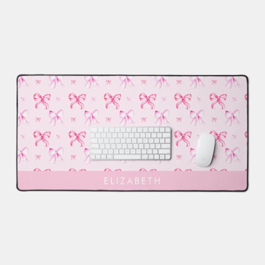 Personalized Pink Bow Coquette Cute Name Office (Clavier et souris)