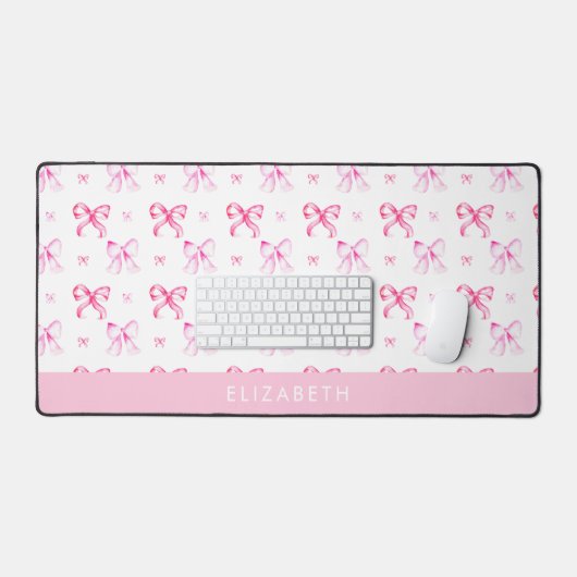 Personalized Pink Bow Coquette Cute Name Office (Clavier et souris)