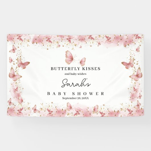 Personalized Pink Butterfly Baby Shower Banner  (Horizontaal)
