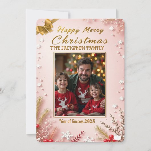 Personalized Pink Christmas Card with Elegant Kaart (Voorkant)