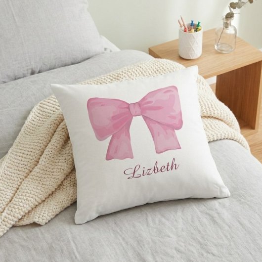 Personalized Pink Coquette Bow Luxury Throw Pillow Kussen