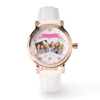 Personalized Pink Coquette Girly Bow Floral Name Horloge