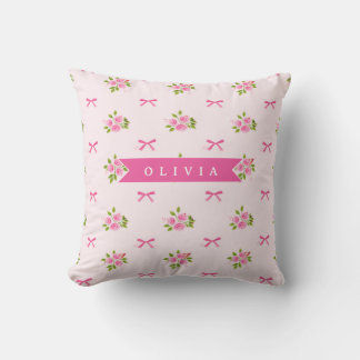 Personalized Pink Coquette Girly Bow Floral Name Kussen