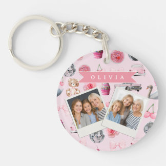 Personalized Pink Coquette Retro Cute Teddy Bear  Sleutelhanger