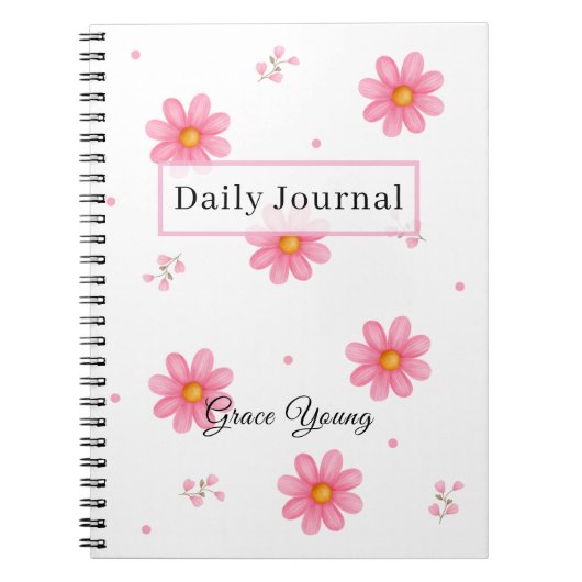 Personalized Pink Daisy Daily Journal Custom Name (Devant)