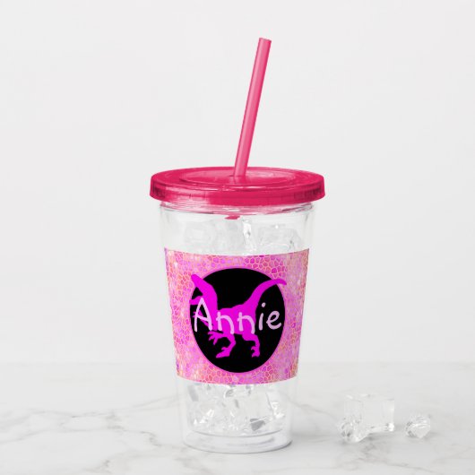 Personalized Pink Dinosaur Hide Acryl Drinkbeker (Achterkant ijs)