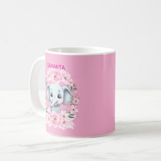 Personalized Pink Elephant Mug for Girls (Devant gauche)