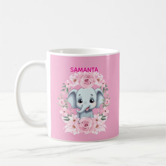 Personalized Pink Elephant Mug for Girls (Gauche)