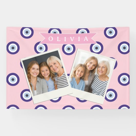 Personalized Pink Evil Eye Pattern Gifts With Name Spandoek (Horizontaal)