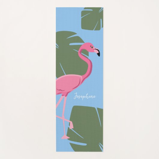 Personalized Pink Flamingo with Tropical Leaves Yogamat (Voorkant)