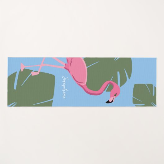 Personalized Pink Flamingo with Tropical Leaves Yogamat (Voorkant (horizontaal))