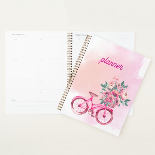 Personalized Pink Floral Bicycle Weekly Planner (Devant avec enveloppe)