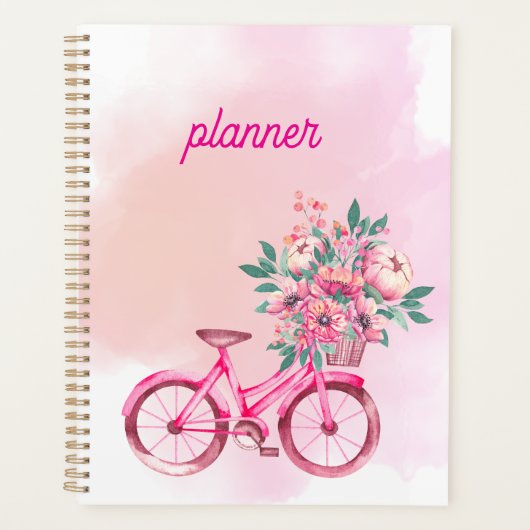 Personalized Pink Floral Bicycle Weekly Planner (Devant)