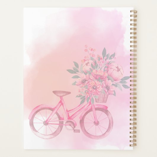 Personalized Pink Floral Bicycle Weekly Planner (Dos)