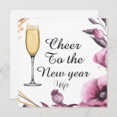 Personalized pink floral champagne glass typograph feestdagenkaart (Voorkant / Achterkant)