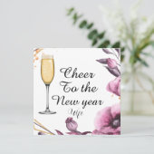 Personalized pink floral champagne glass typograph feestdagenkaart (Staand voorkant)
