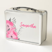 Personalized Pink Floral Metal Lunch Box (Dos)