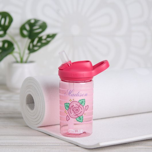 Personalized Pink Floral Water Bottle – 14 oz Waterfles (Yoga (Gedraaid)  )