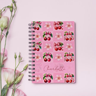 Personalized Pink Gingham Cherry Blossom Notitieboek