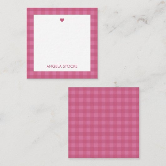 Personalized Pink Gingham Note Card Notitiekaartje (Voorkant / Achterkant)