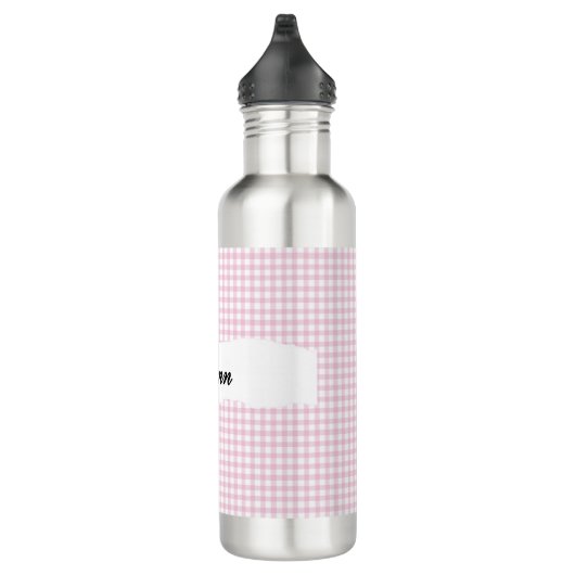 Personalized Pink Gingham Pattern & Custom Name Waterfles (Rechts)