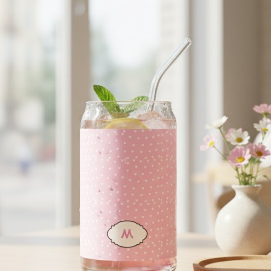 Personalized Pink Glass with White Hearts - Custom