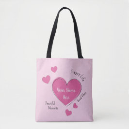 Personalized Pink Hearts Tote Bag