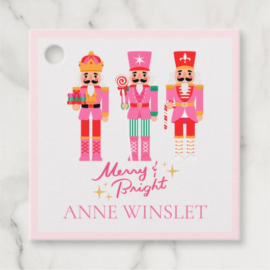 Personalized Pink Merry and Bright Nutcracker Squa Bedankjes Labels (Voorkant)