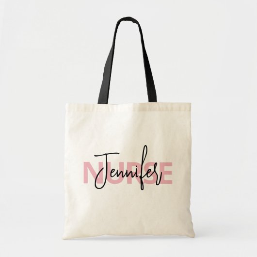 Personalized Pink Nurse Typography Tote Bag (Voorkant)